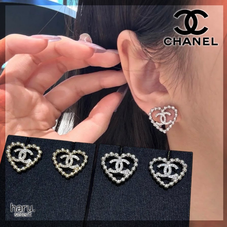 大人可愛い♡エレガント【CHANEL】ハート ピアス CCロゴ