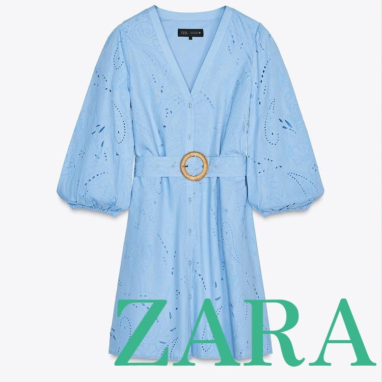 【ZARA】ラバーフィニッシュ刺繍ショートワンピース4387/043/403