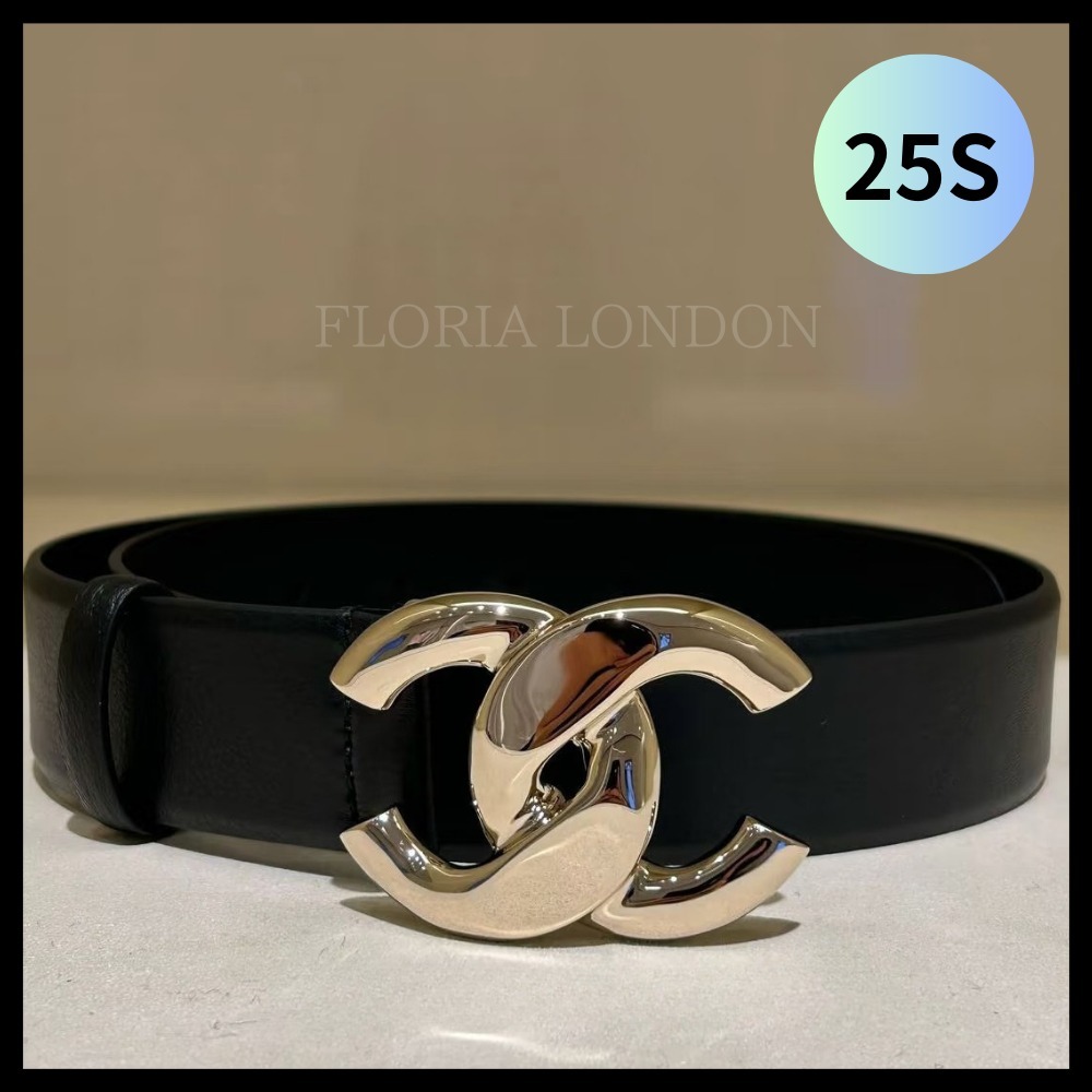 25S【CHANEL】シンプルで素敵★CCロゴ ベルト ブラックxゴールド