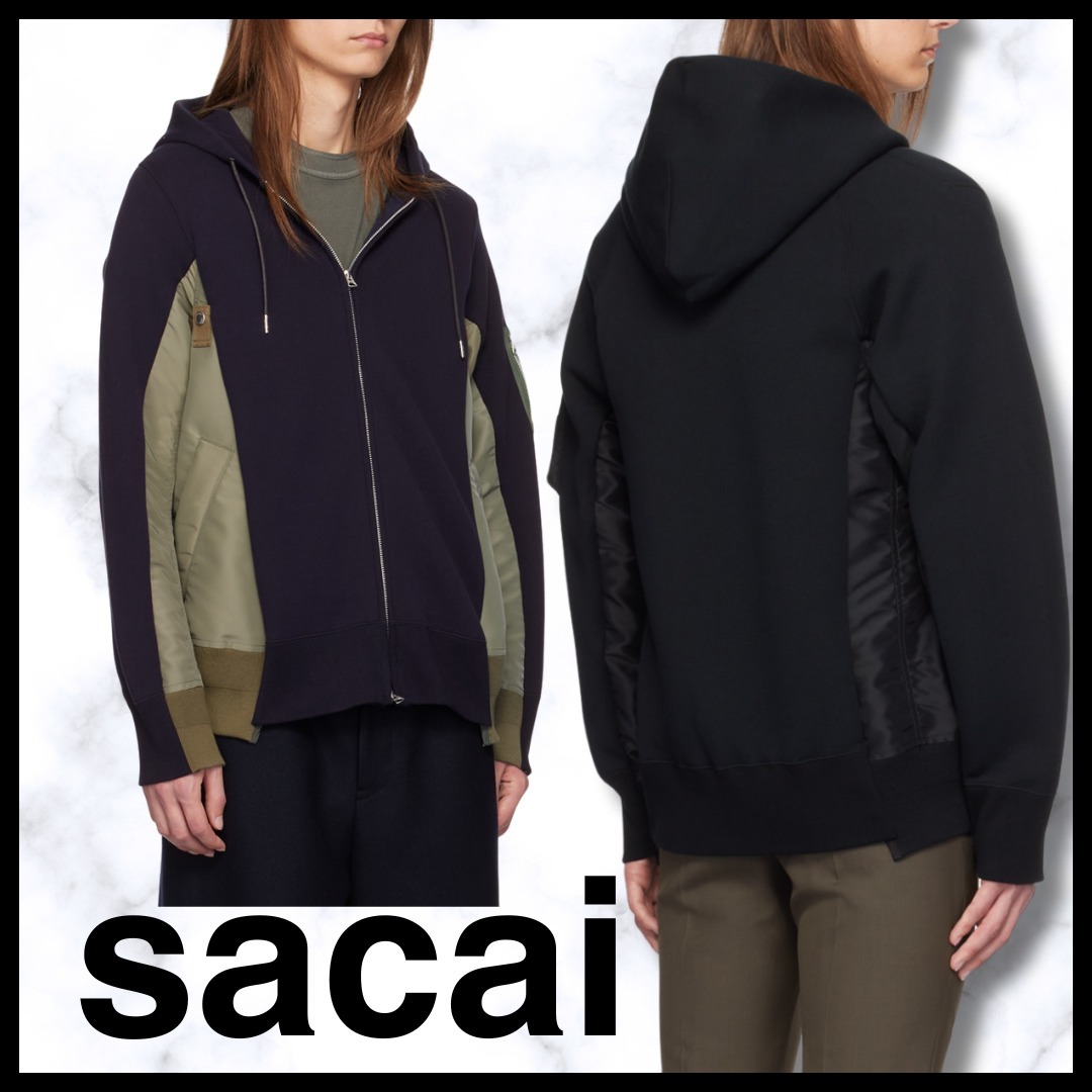 送料関税込♦sacai コットン混 ジャージナイロンフーディ