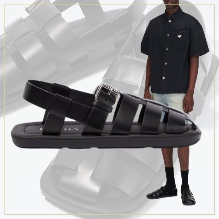 ≪上質な質感≫【Prada】レザーボーンサンダル