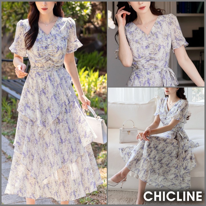 ★ChicLine★ ラッフル フローラル シフォン ワンピース