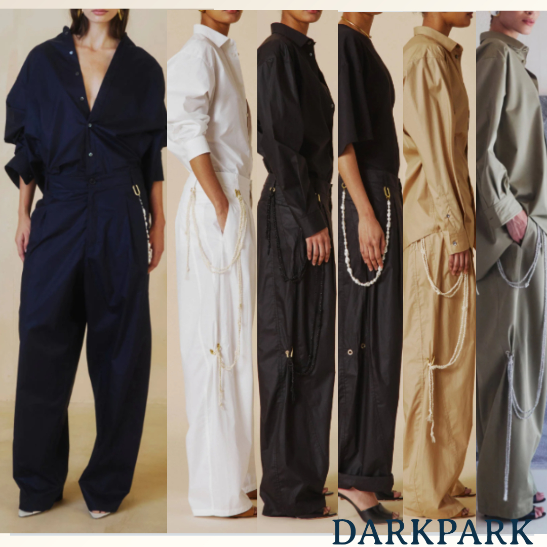 パールチェーンがアクセント《DARKPARK》リラックスパンツ