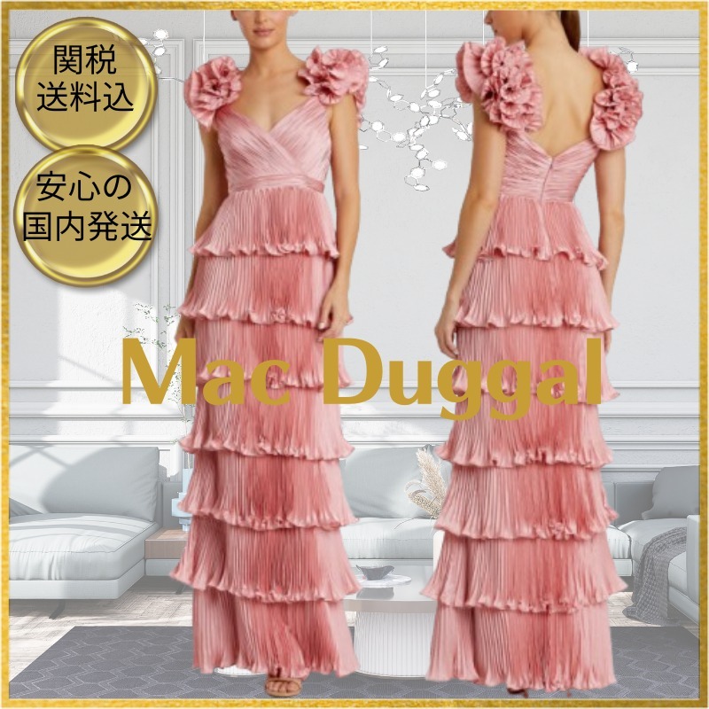 MAC DUGGAL マックドゥガル プリーツドレス MAC DUGGAL プリーツ Vネック ロングドレス 3色