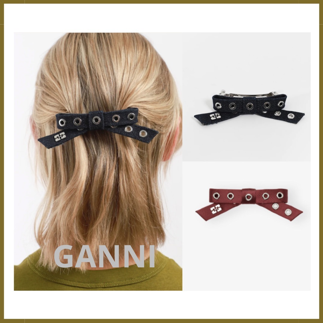 【GANNI】 ガニー ロゴ ボウ ヘアクリップ バレッタ