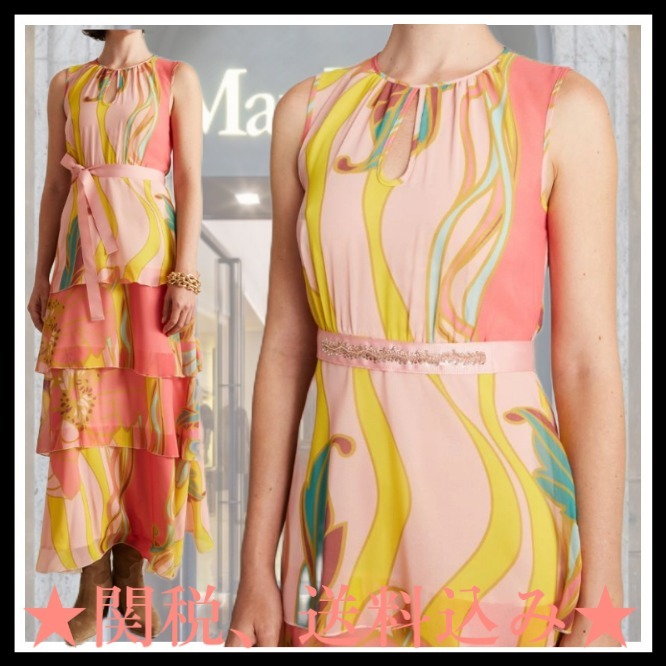 DT★Max Mara★spider フリル付きジョーゼットドレス