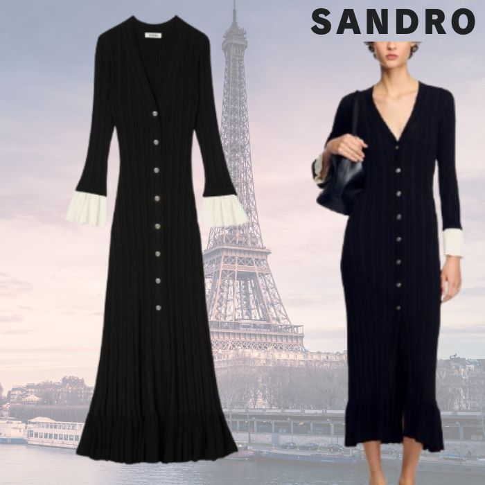 フランス発 Sandro 春夏おすすめ バイカラー ニット ワンピース
