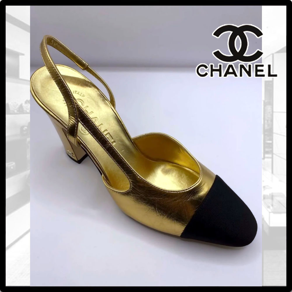 【美しいシルエット☆ゴールド】★CHANEL★スリングバック