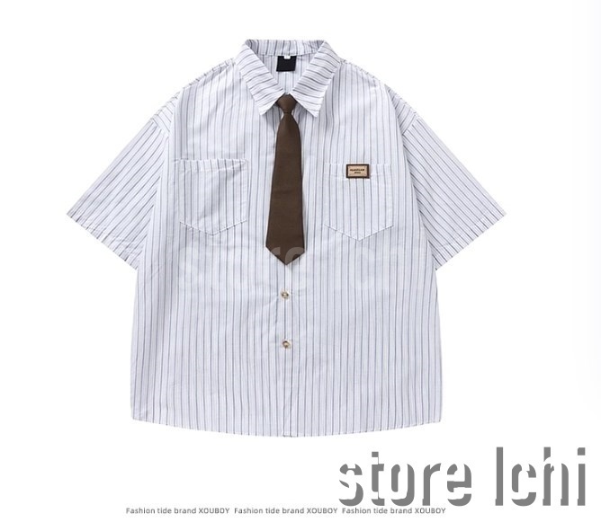 メンズ ネクタイ付きシャツ 半袖シャツ セットコーデ N00320