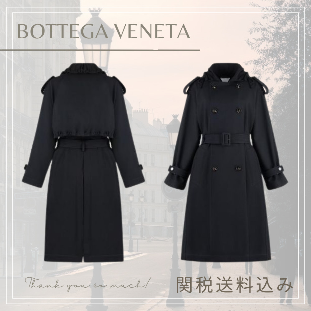 [BOTTEGA VENETA] ウールギャバジン トレンチコート ブラック