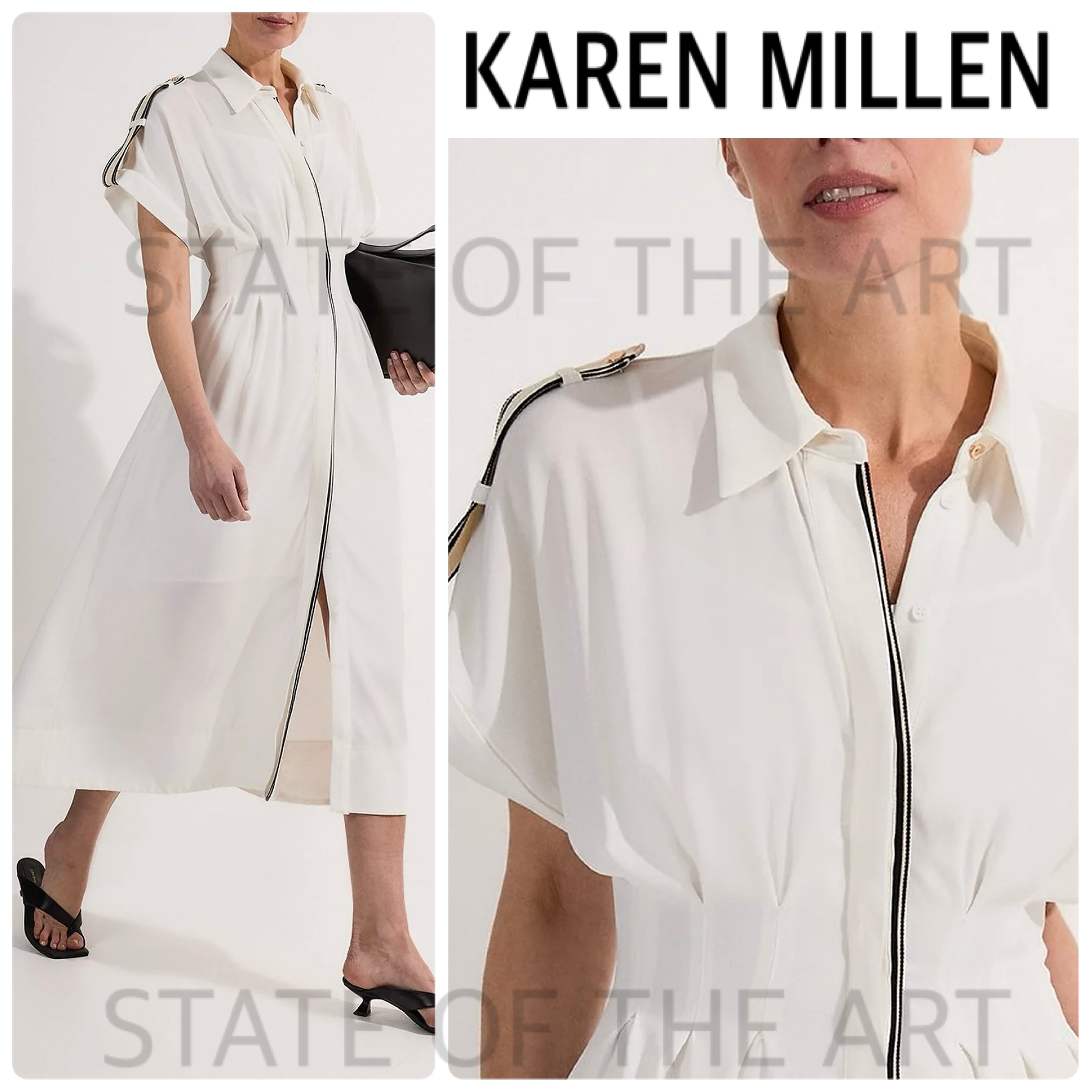 【Karen Millen】ストライプ トリム ボタンダウン シャツドレス