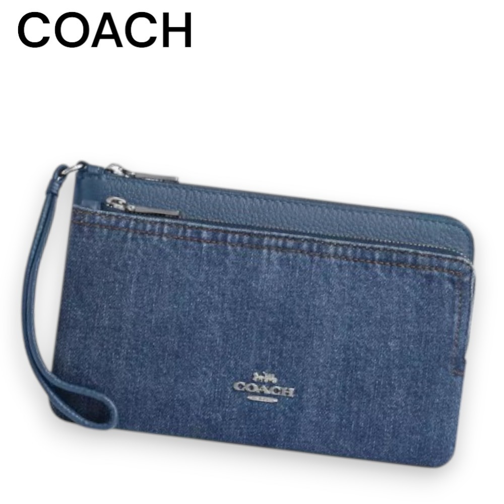 携帯収納も可能【Coach】デニムが素敵  ダブルジップウォレット