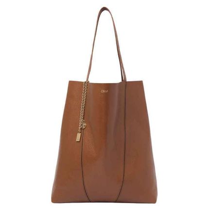Chloé グレインレザー製Chloé Spinラージトートバッグ の茶色