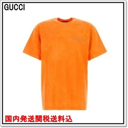 国内発 GUCCI ロゴオレンジコットンクルーネック半袖Tシャツ