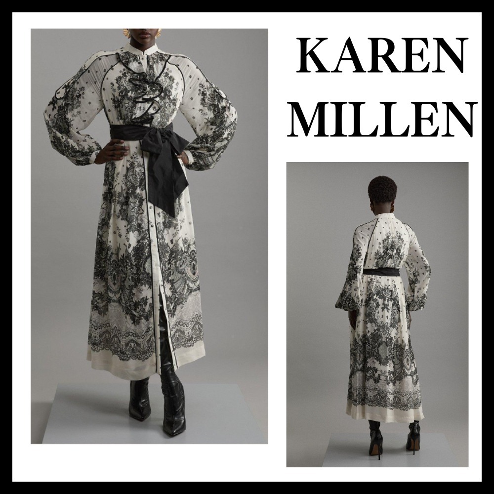 ◆KAREN MILLEN◆ビスコース レースプリント ミディドレス