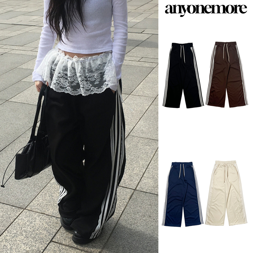 【Anyone more】Hatoo Lace Line Wide Training Pants