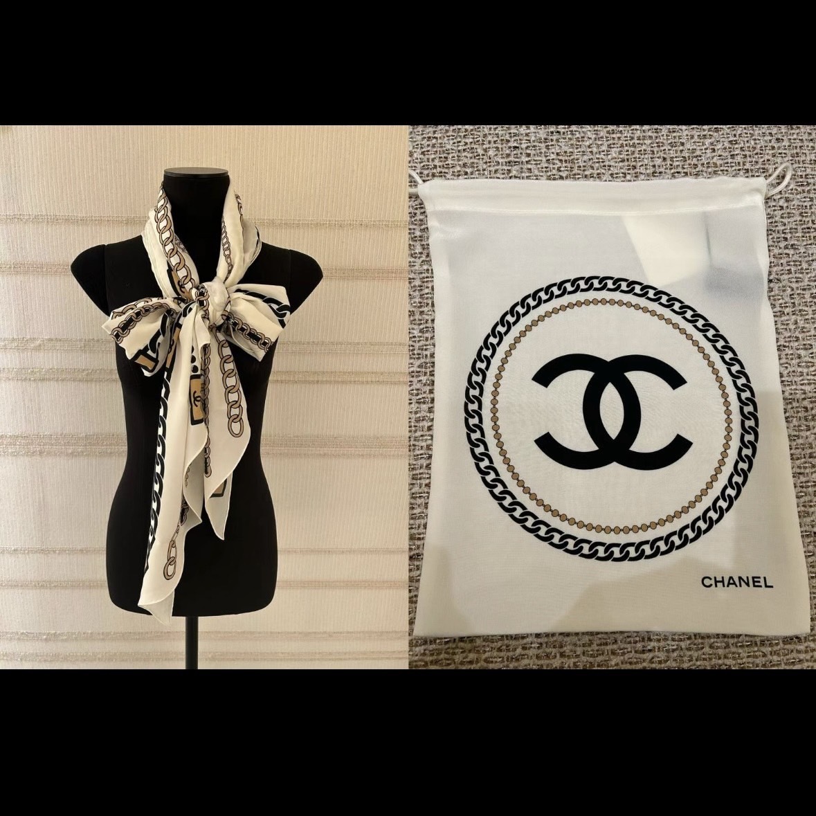 巾着付◎チェーンプリントが上品♪【CHANEL】25S スカーフ