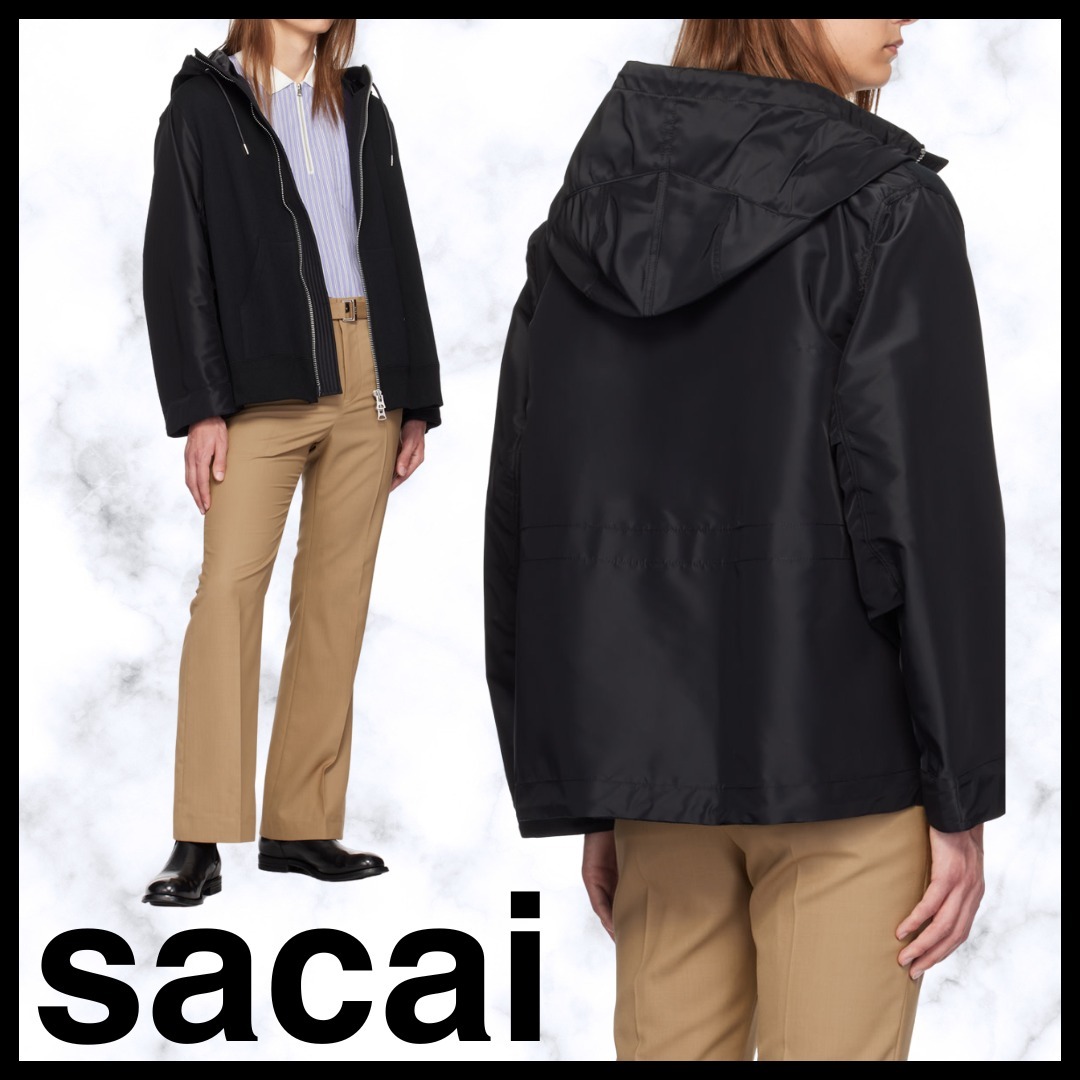 送料関税込♦sacaiコットンジャージナイロンツイルフーディ