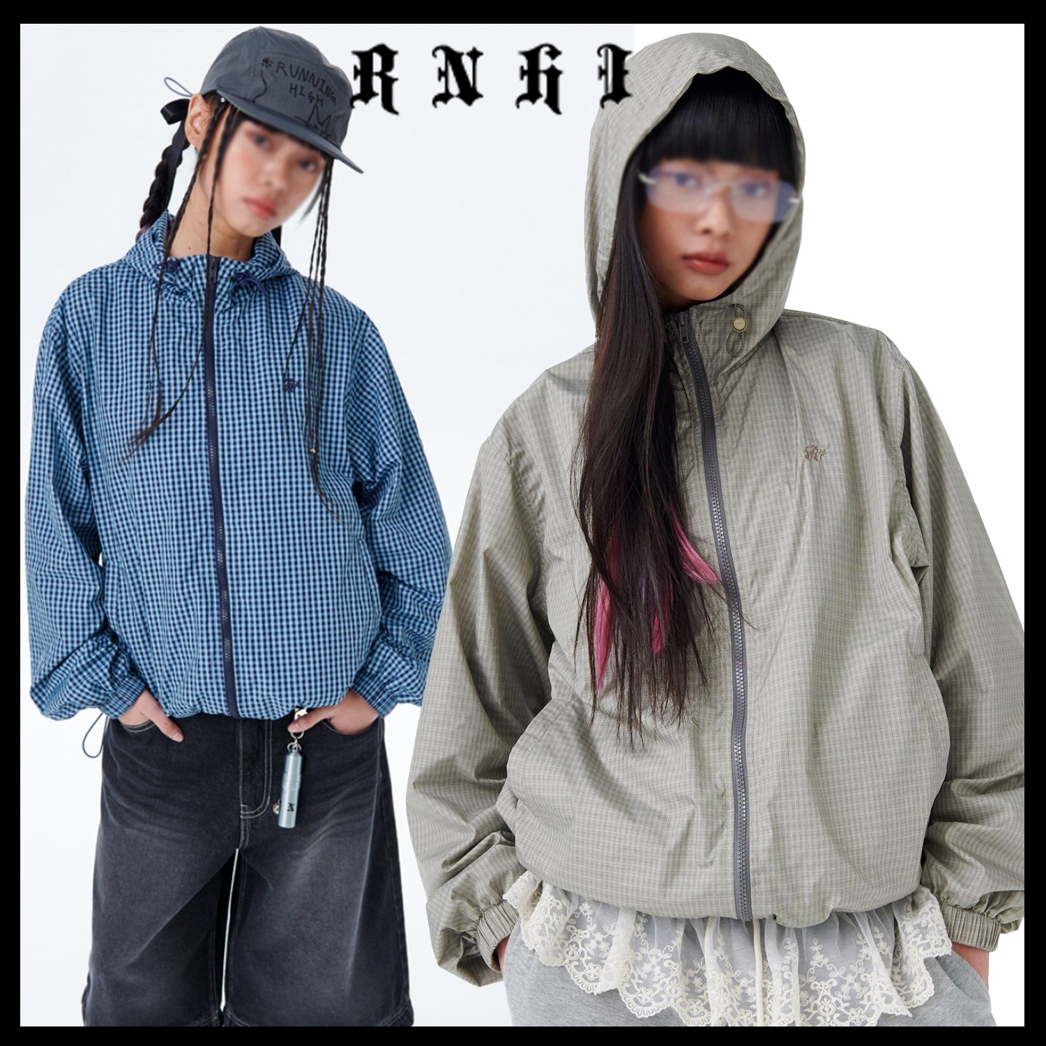【RUNNINGHIGH】Check Wind Breaker ★韓国人気★追跡付