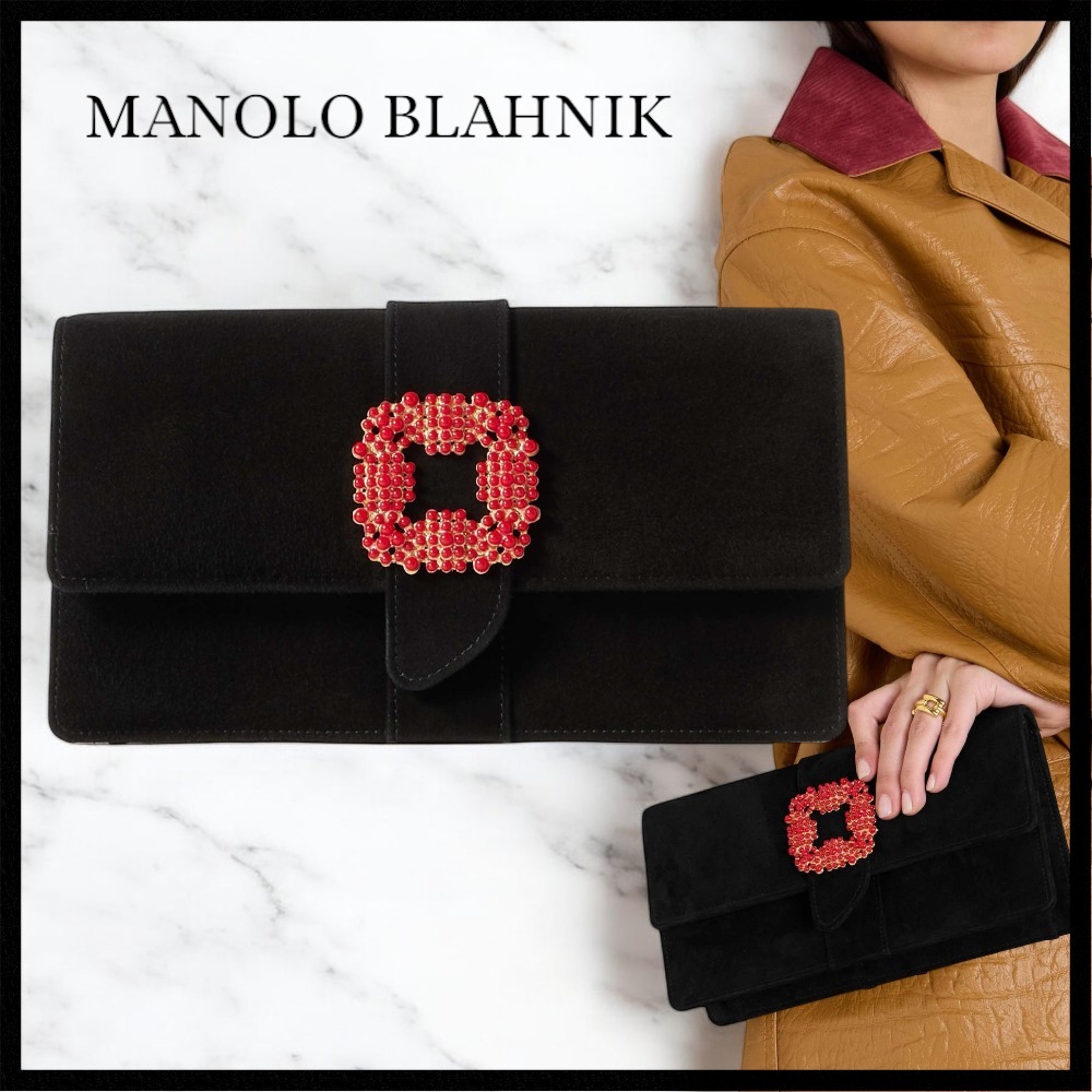 【MANOLO BLAHNIK】国内発送☆Capri スエード クラッチ 装飾付き