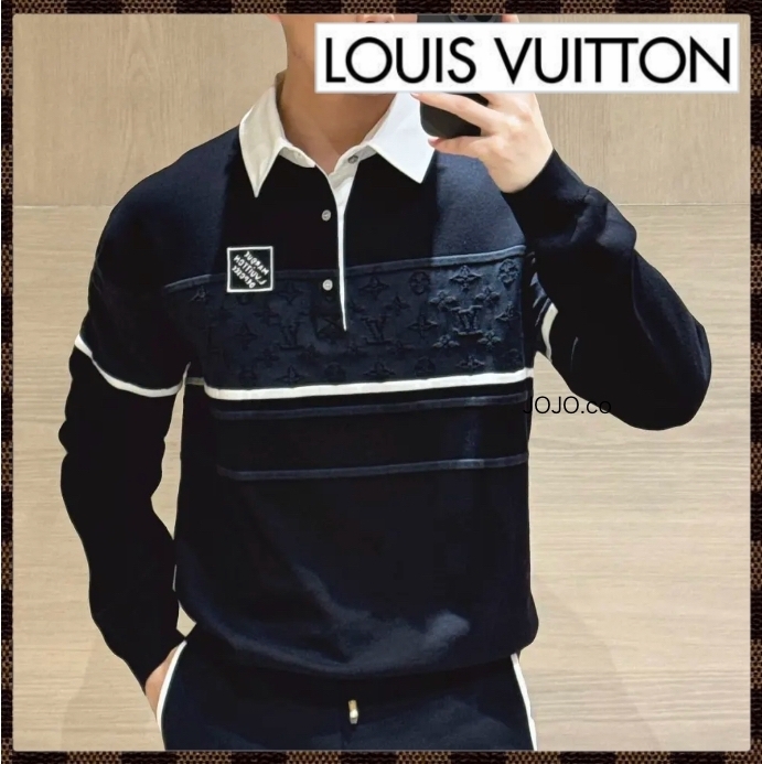 《オシャレ×着心地》Louis Vuittonジャガード長袖ポロシャツ