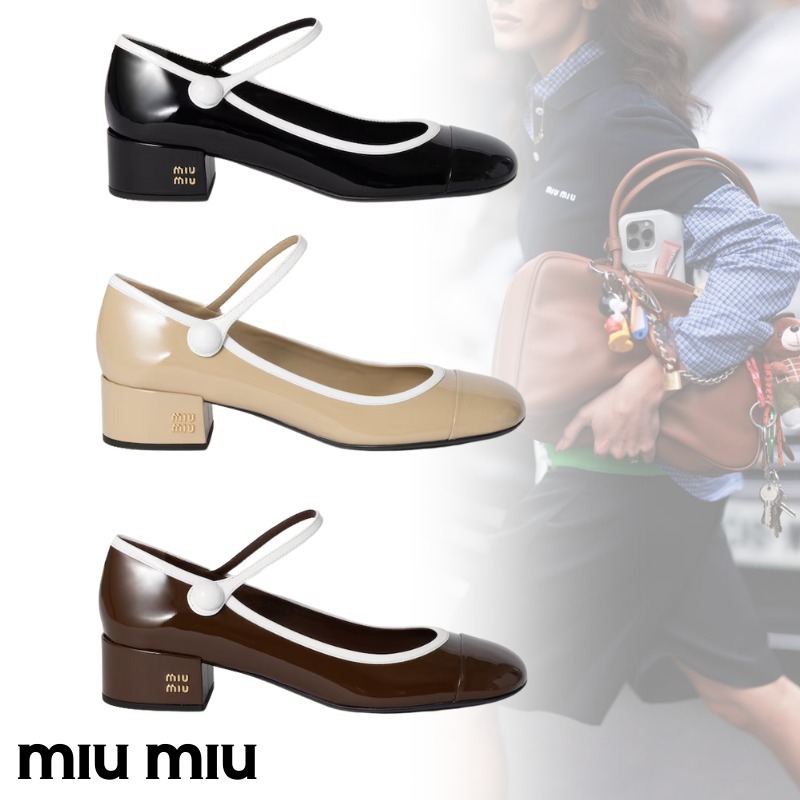ランウェイ★MiuMiu ミュウミュウ パンプス パテントレザー ロゴ