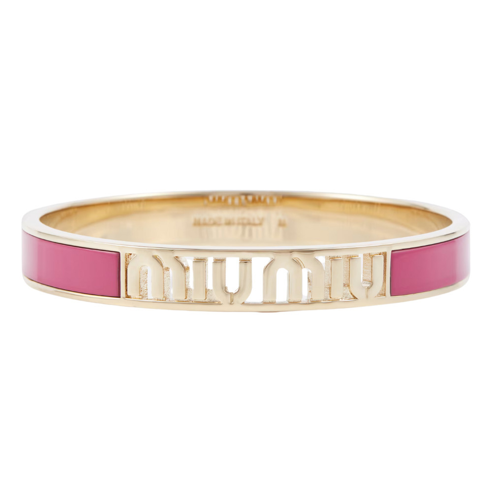 《ギフトに最適》【MiuMiu】ロゴエナメルブレスレット ピンク