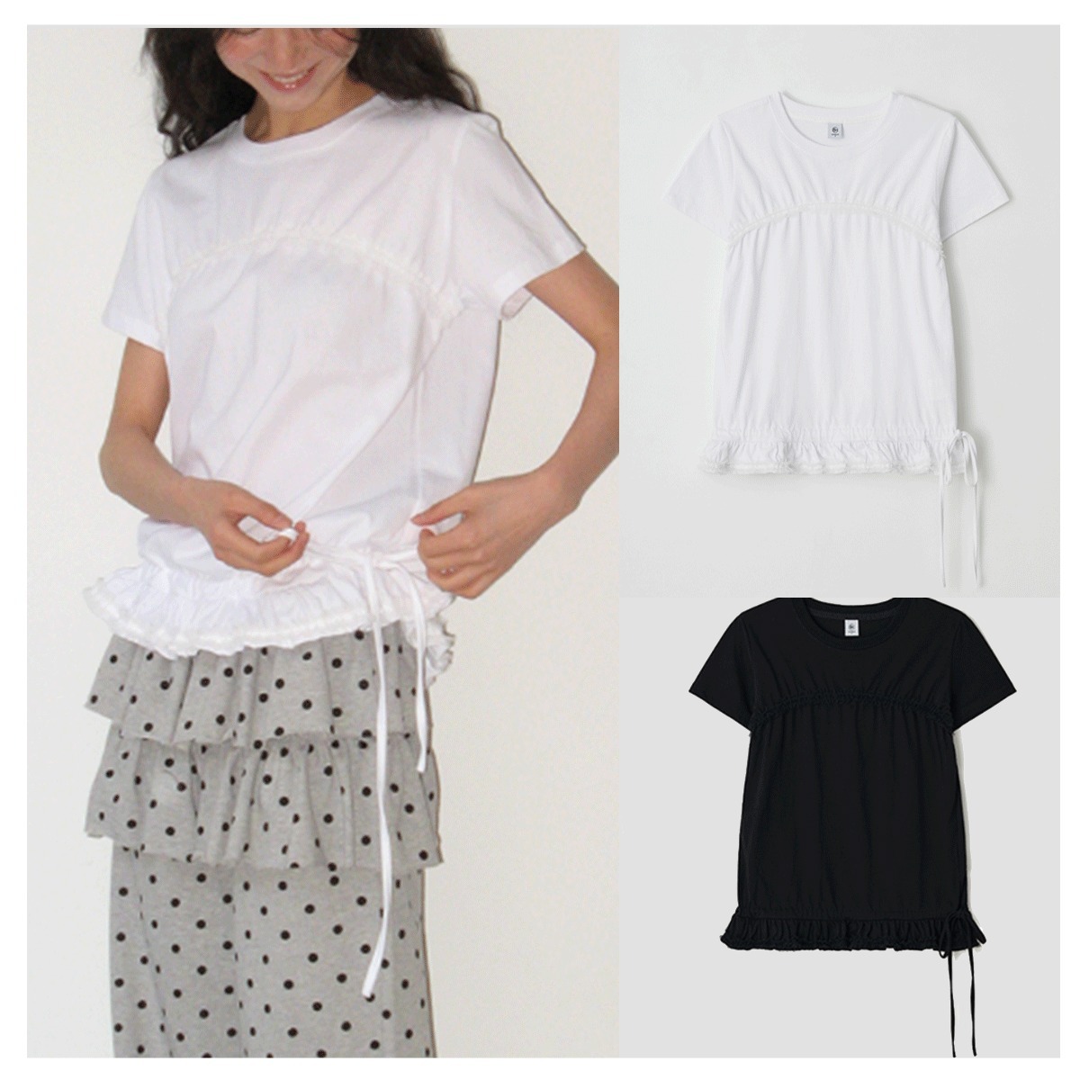 Tシャツ・カットソー RONRON FRILL SHIRRING SLEEVE T SHIRT 5BNY763
