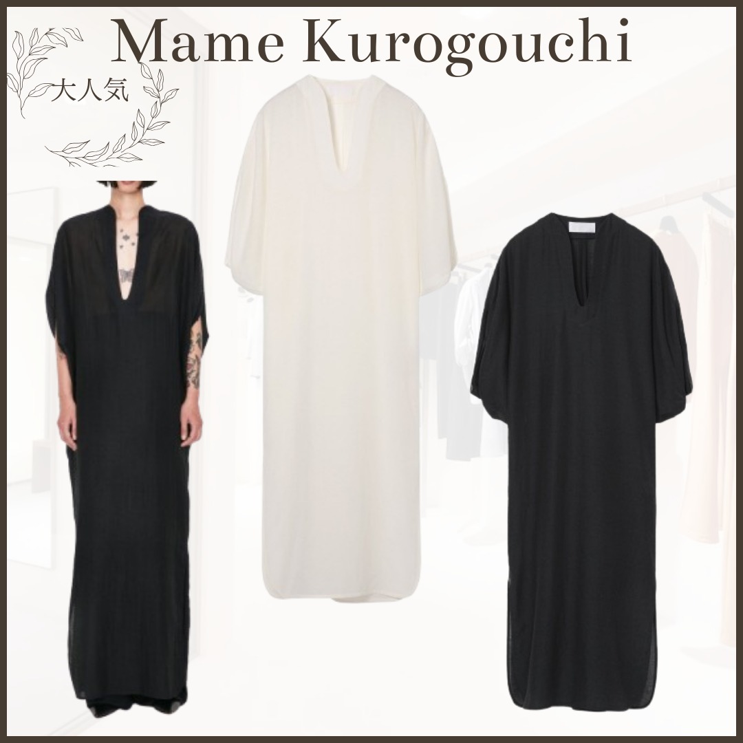 【Mame Kurogouchi】Botanical Motif Sheer Deep V-Neck Dress