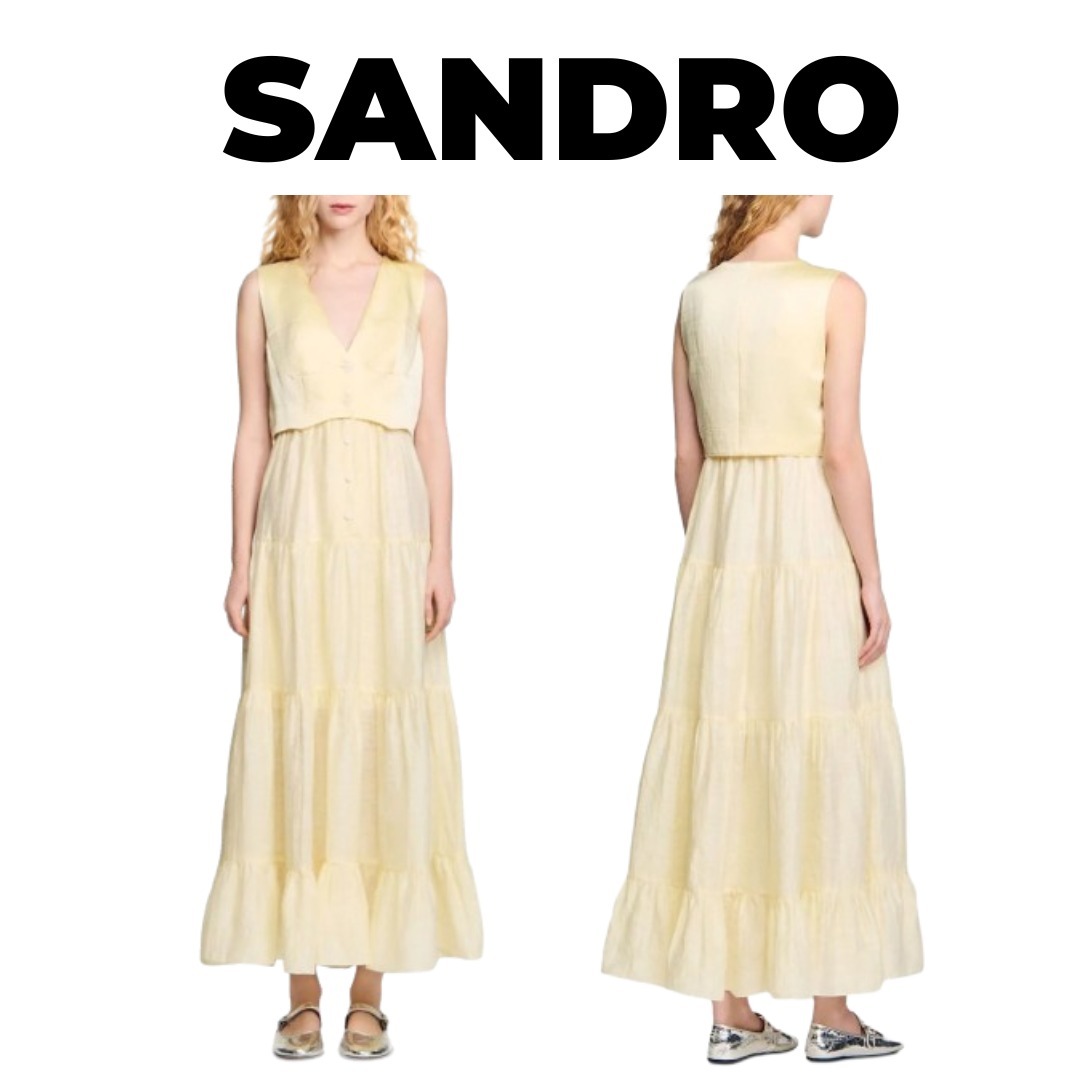 【SANDRO】Linen Blend Maxi Dress
