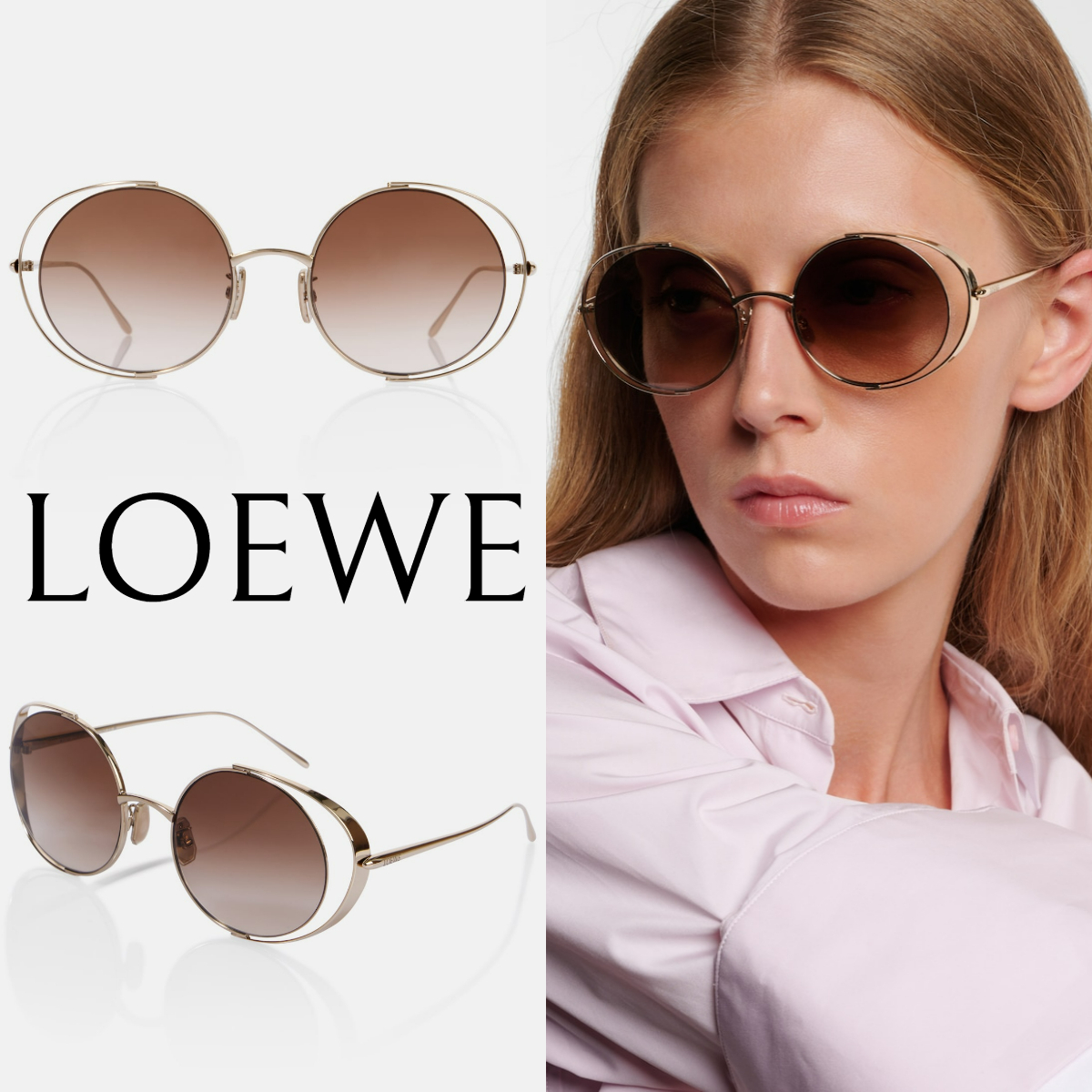 *LOEWE*ラウンドサングラス シグネチャー ゴールド×ブラウン