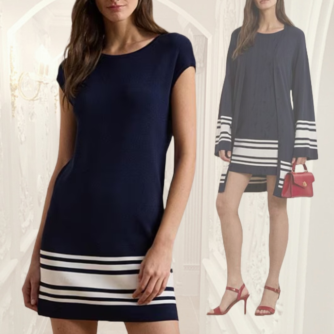 LAUREN RALPH LAUREN ★ クルーネック バイカラー ニット ドレス