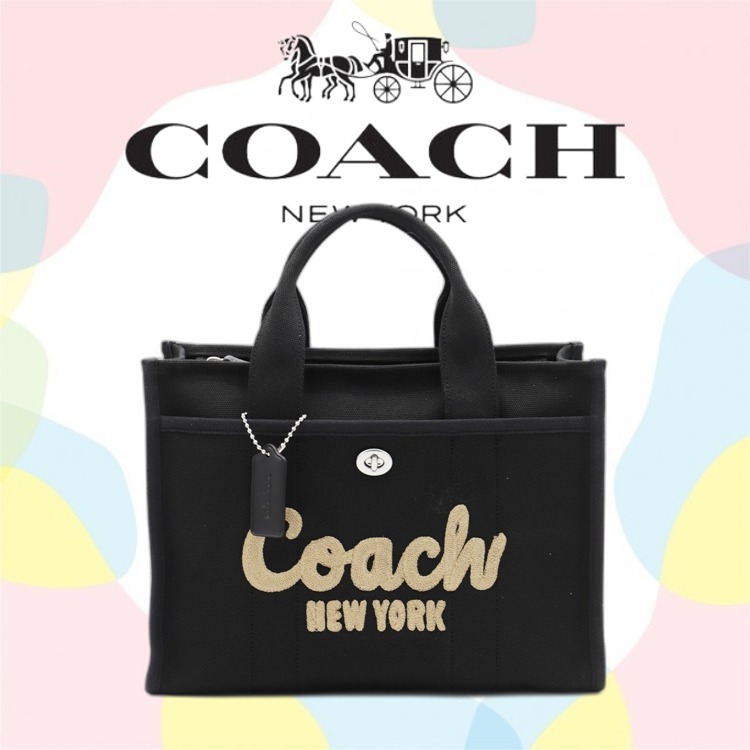 【COACH】 black cotton totes （関税送料込）