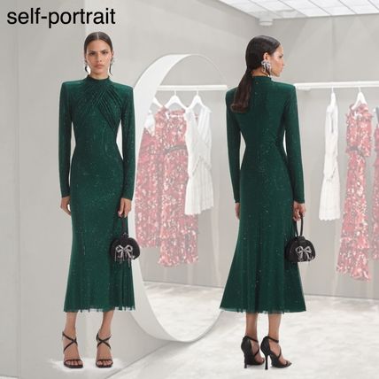 【希少】SELF PORTRAIT グリーン シフォン ケープ ミディドレス グリーン(緑)系 M SELF PORTRAIT(セルフ・ポートレイト