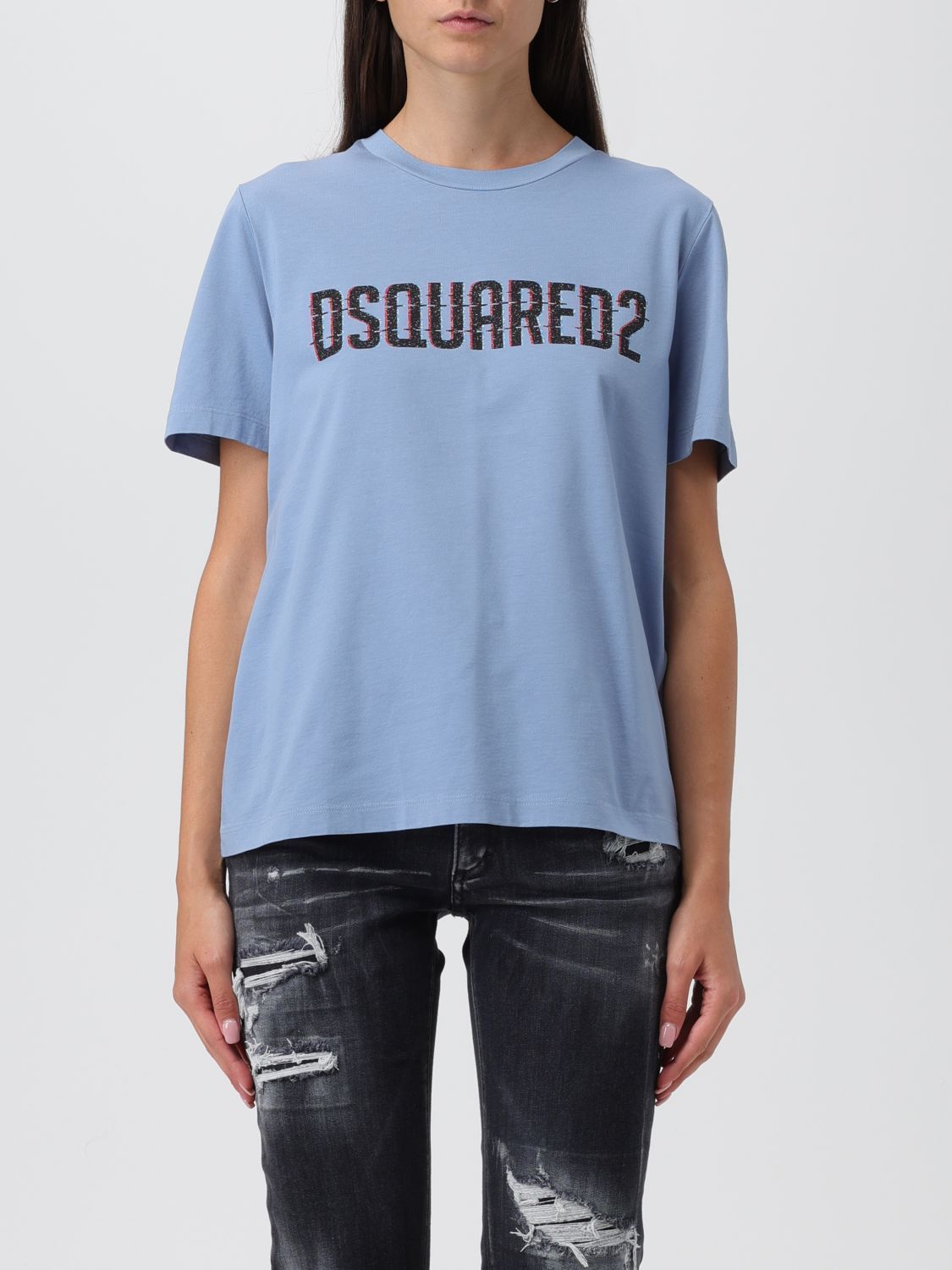 Tシャツ・カットソー DSQUARED2 Woman T-Shirt Gnawed Blue S75GD0356S23009 507
