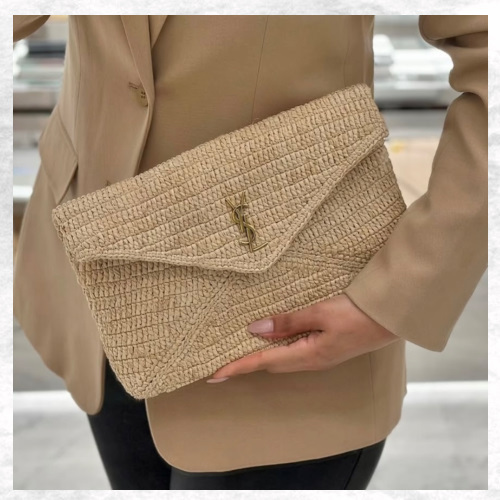 【人気】YSL サンローラン クラッチバッグ カサンドラ ラフィア