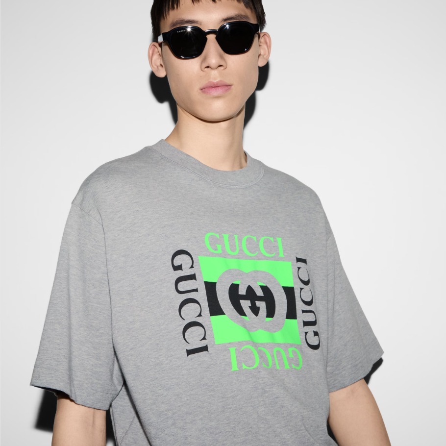 GUCCI《GUCCIプリント コットンジャージー Tシャツ》グレー 直営