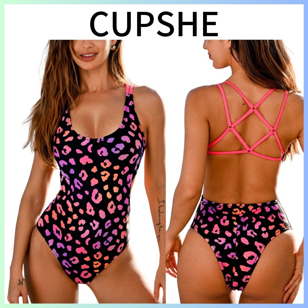 CUPSHE：アニマル柄 back open ワンピース水着