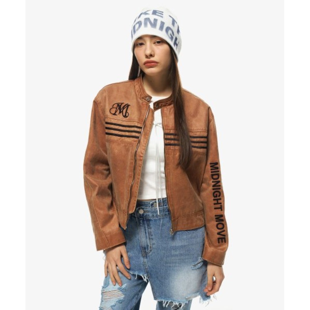●MIDNIGHT MOVE● line leather jacket brown 24sp64