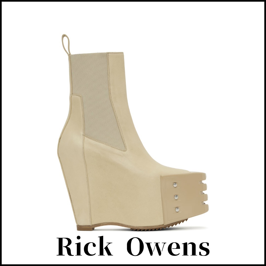 【RICK OWENS】ベージュ Grilled Wedge Beatle チェルシーブーツ