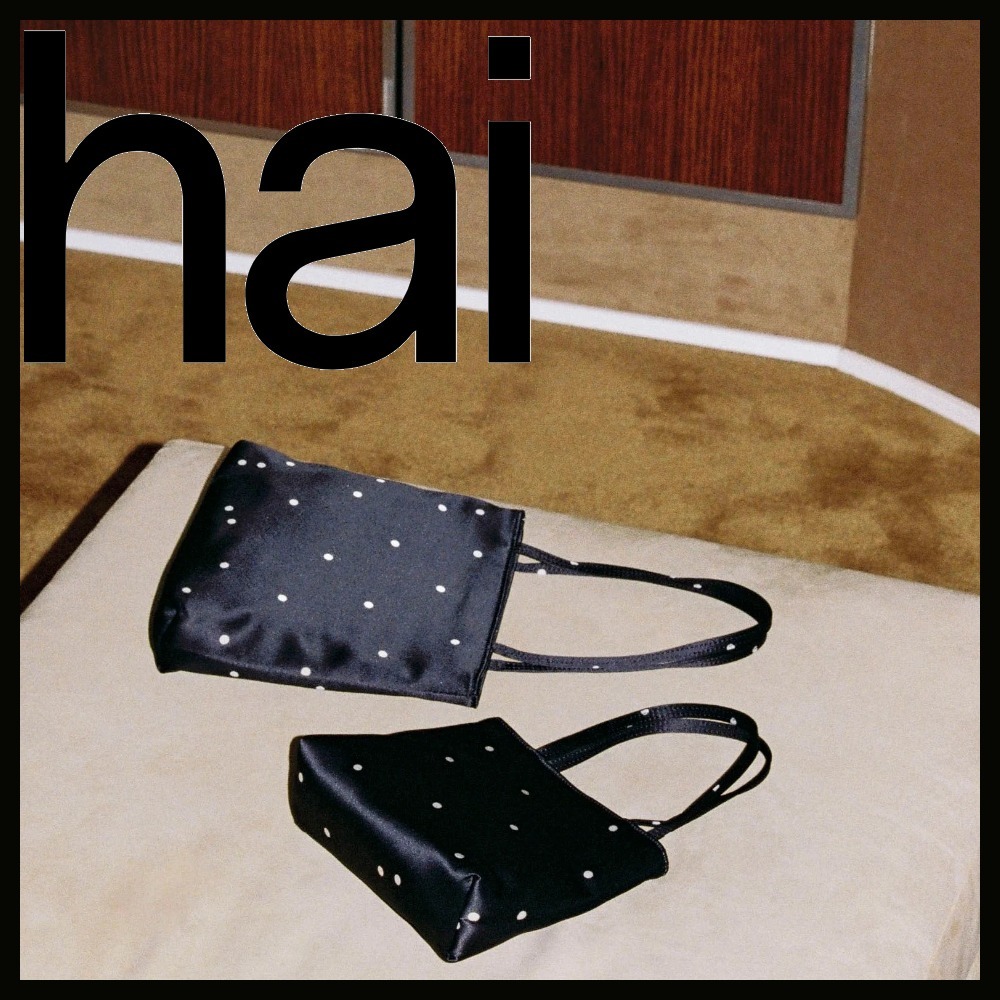 【hai】Little Silk Bag in Black and White Polka Dots