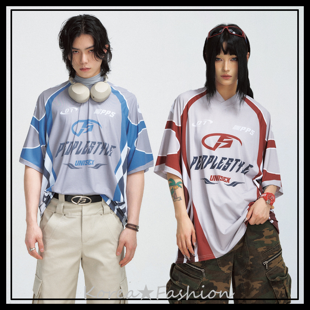 PEOPLESTYLE速乾Ｔシャツ スポーツレーシング ロゴプリント 男女