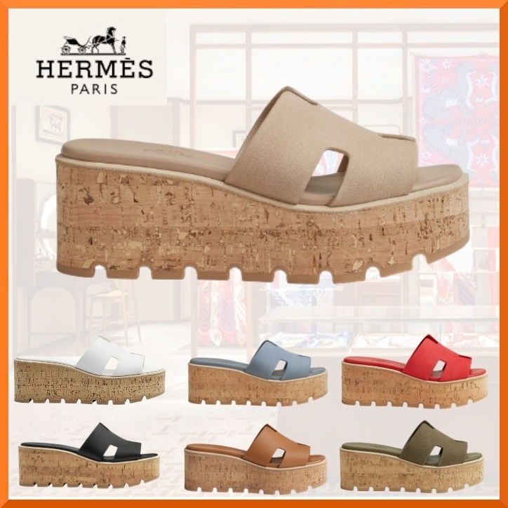 人気♪【HERMES】Eze 30*厚底ウッドヒールサンダル*ベージュ