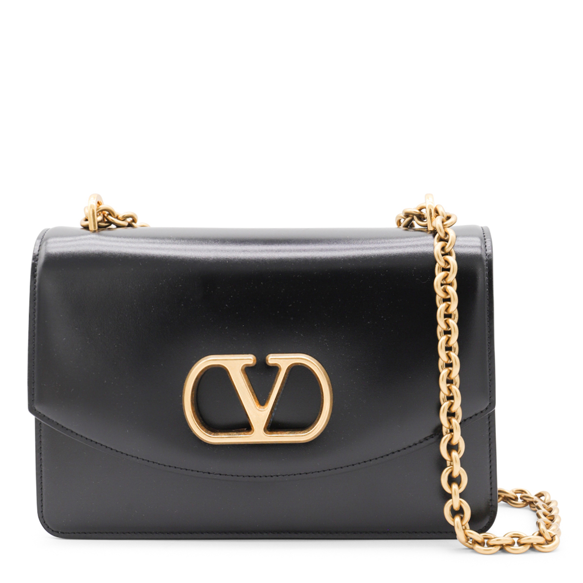 【VALENTINO】BLACK LEATHER VAIN SHOULDER BAG