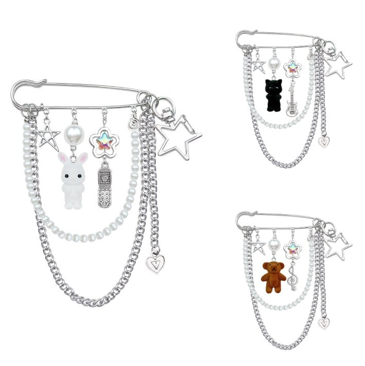 VVV☆ANIMAL PEARL CHAIN SAFETY PIN KEYRING