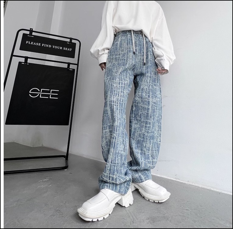 デニム ワイドパンツ ダメージ加工 メンズ ストリート 個性派