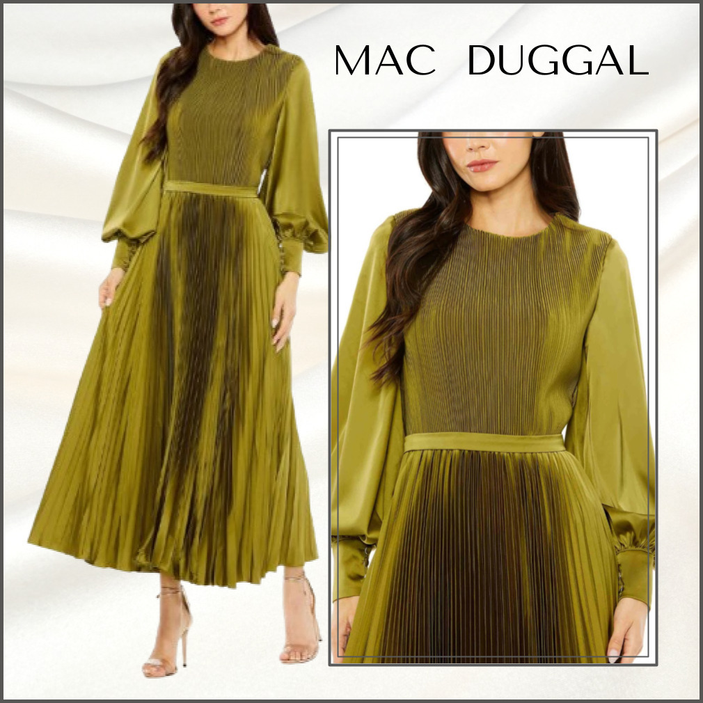 関税送料込【MAC DUGGAL】ロング ワンピース プリーツ グリーン