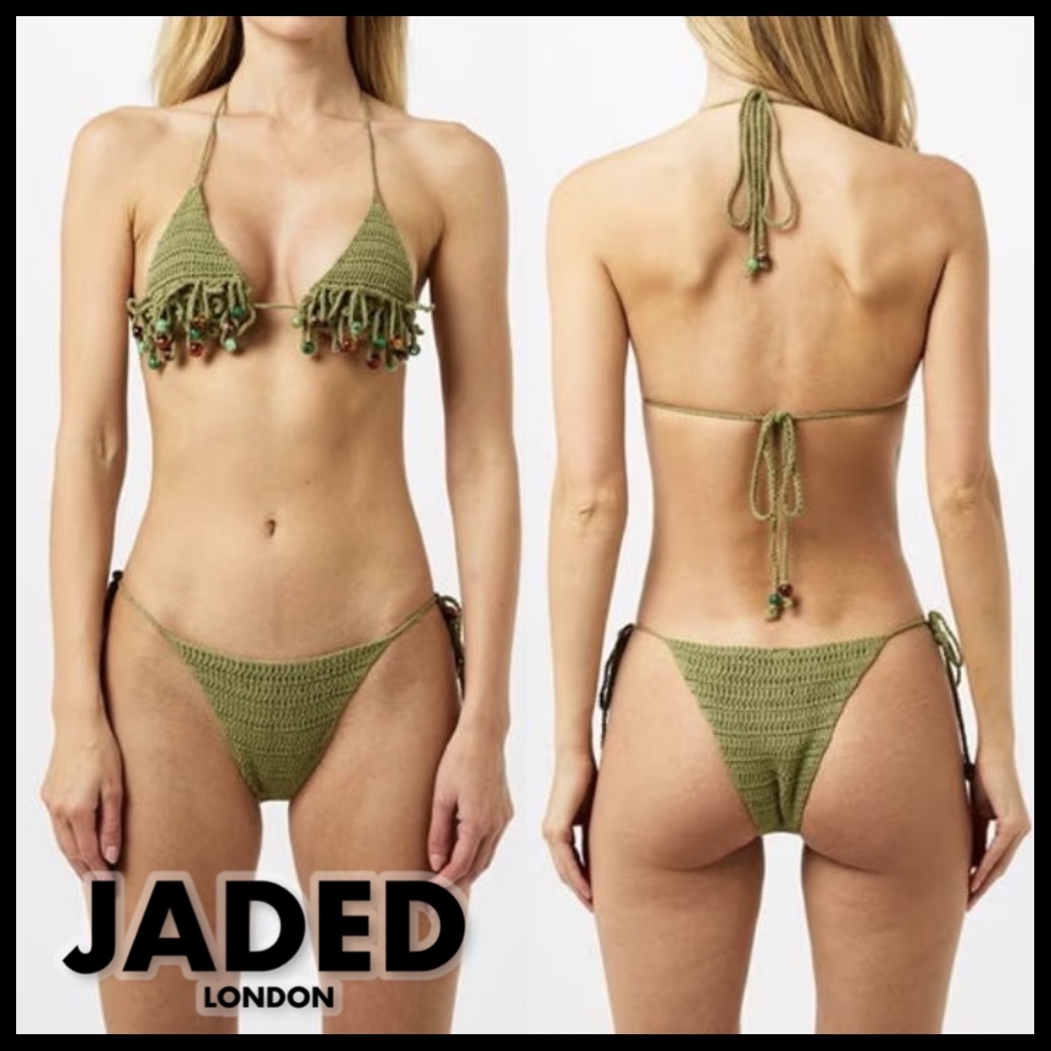 【JADED LONDON】Canary ニット ビーズ ビキニ 上下 セット 水着