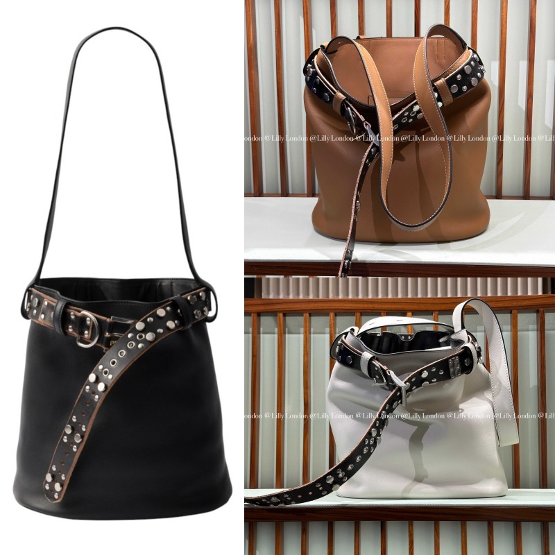 PRADA プラダ バックル スタッズベルト付 バケットバッグ 1BE085