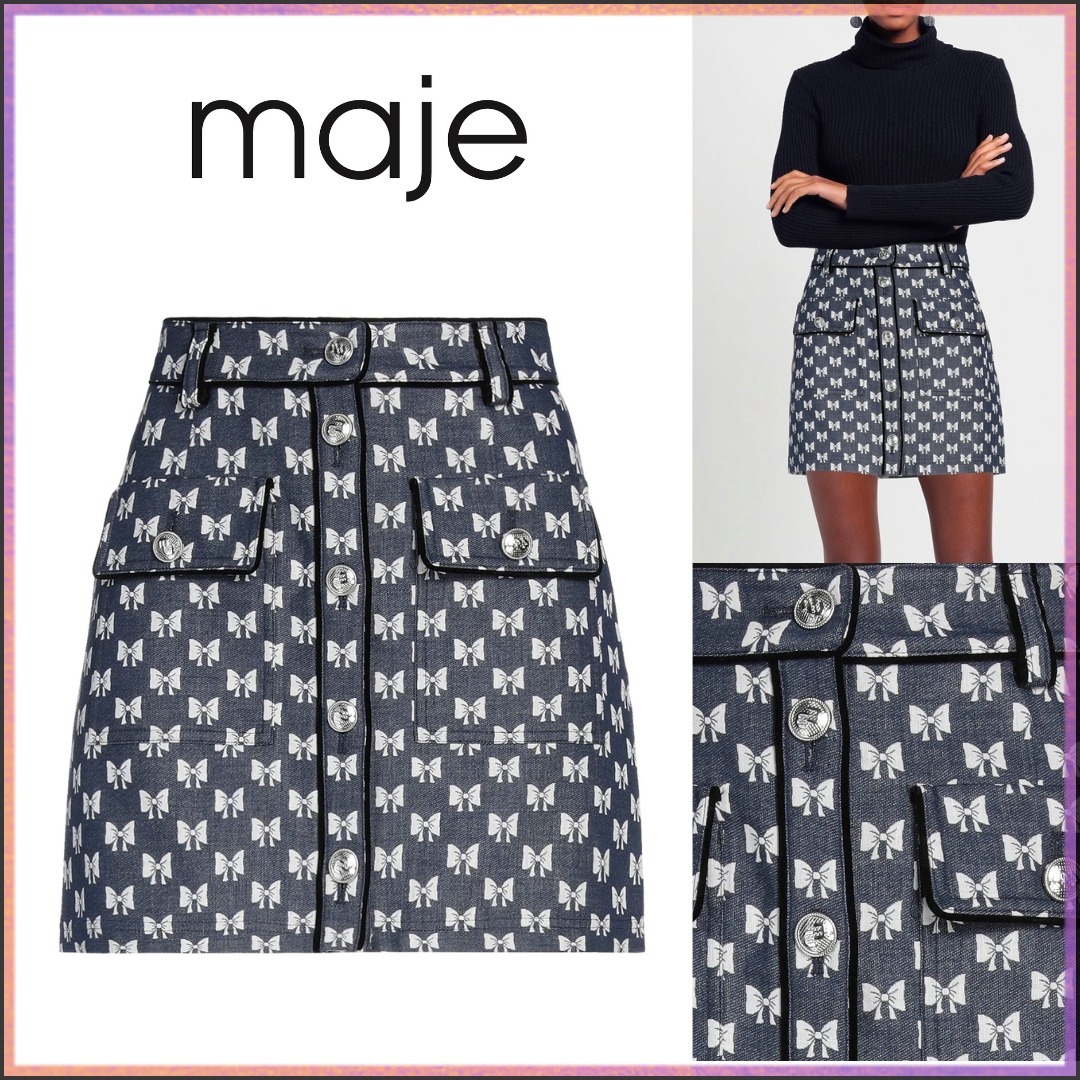 【関税 送料無料】maje リボン柄 デニム ミニスカート